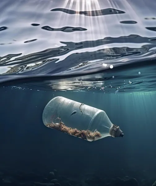 Denizlerdeki plastik kirliliğine örnek Denizde bir su damacanası